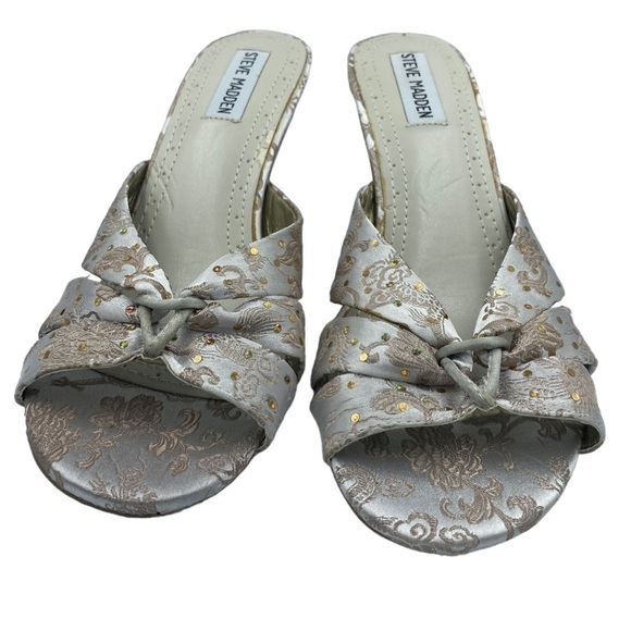 Steve MADDEN P-Kiss Champagne Sparkling Brocade Slide Leather Sandals Size 8.5 - Picture 2 of 13